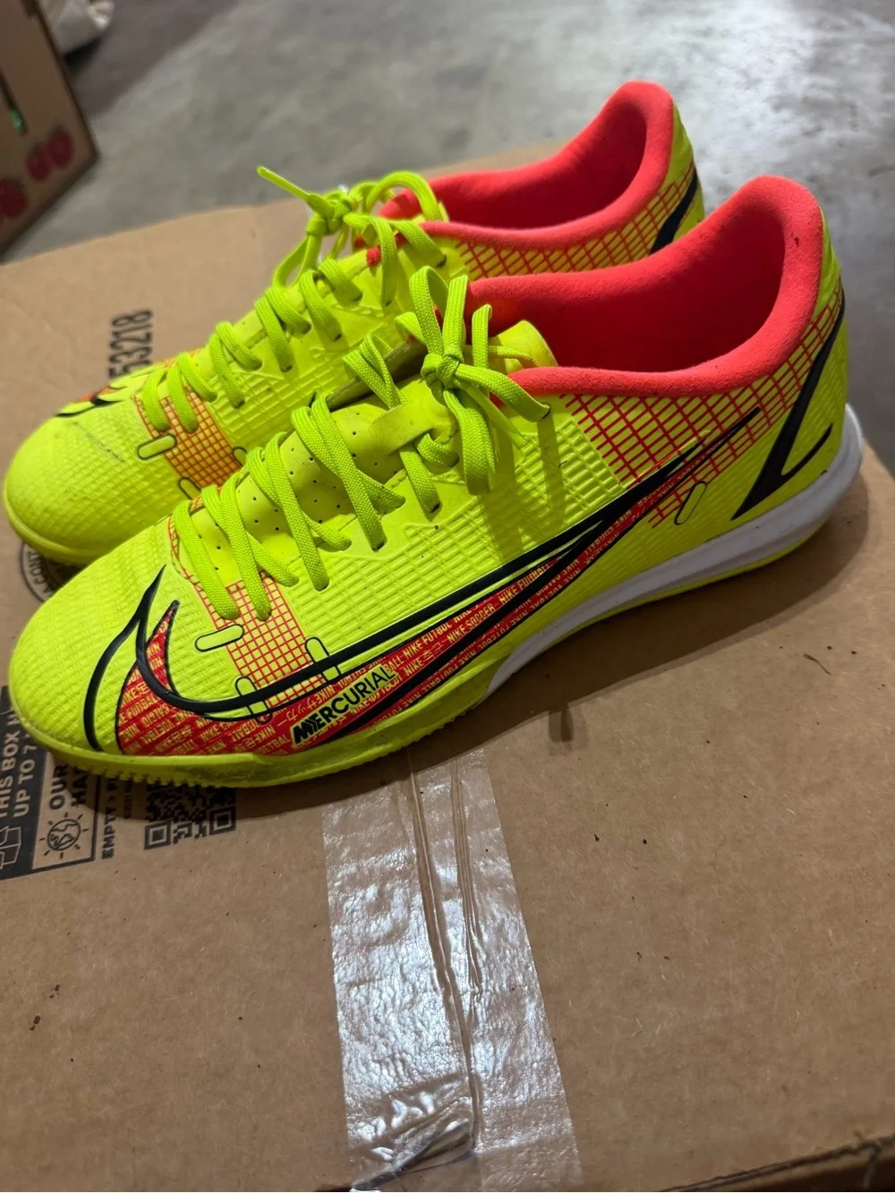 Nike Bright Yellow Indoor Soccer Shoes with Coral Pink Lining